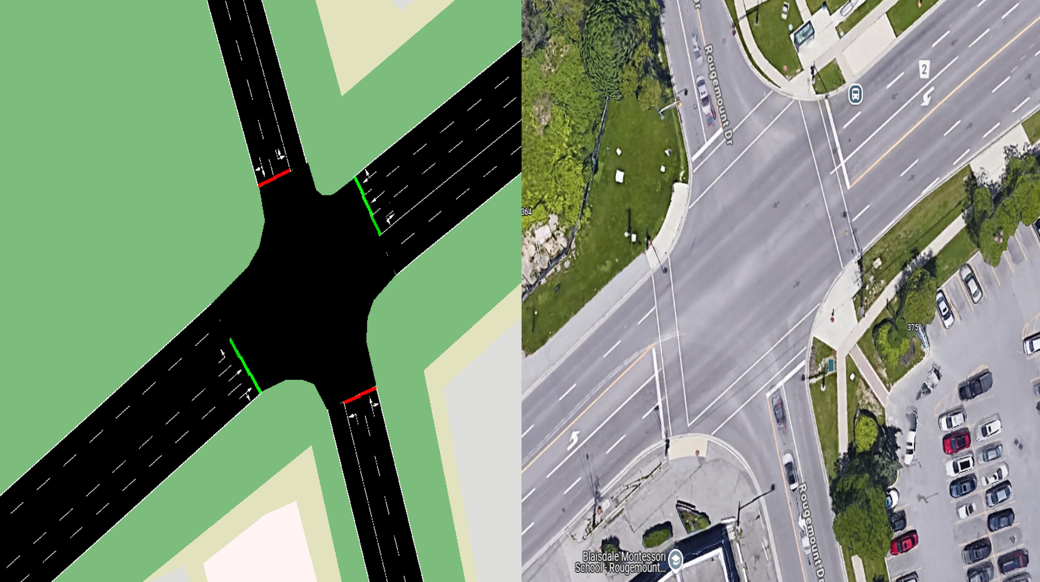 SUMO intersection and aerial view